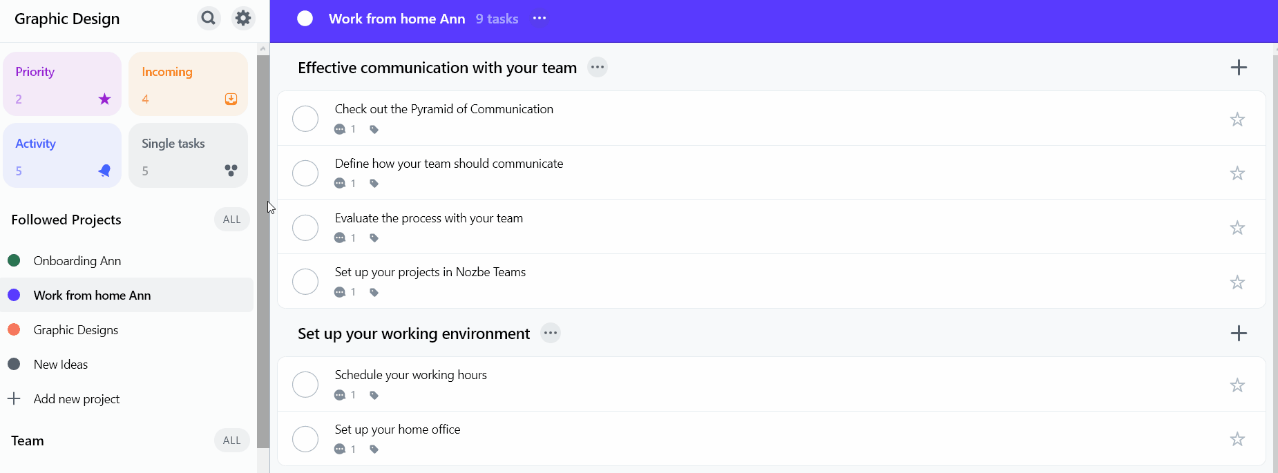 Send your task to a specific section